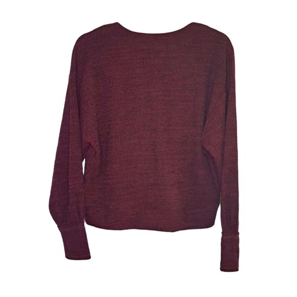 She & Sky Burgundy V Neck Faux Wrap Style Sweater Size Large - Picture 2 of 6